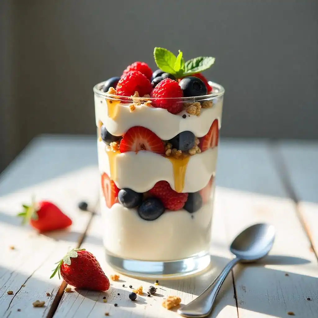 Healthy Greek Yogurt Parfait with Honey and Berrie