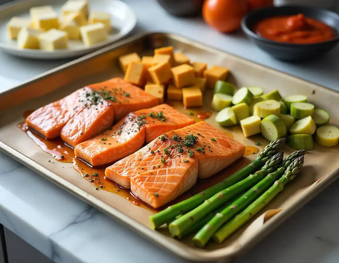 Enjoy a quick and healthy Sheet Pan Salmon and Asparagus recipe. Perfect for a delicious weeknight dinner with minimal cleanup!